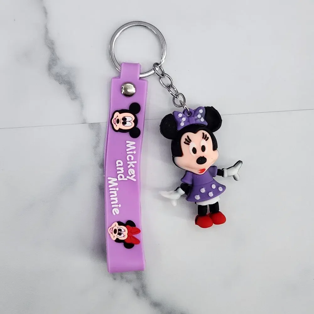 Disney's Minnie Mouse 3D Figure Keychain & Strap Bag Charm PVC Silicone Purple